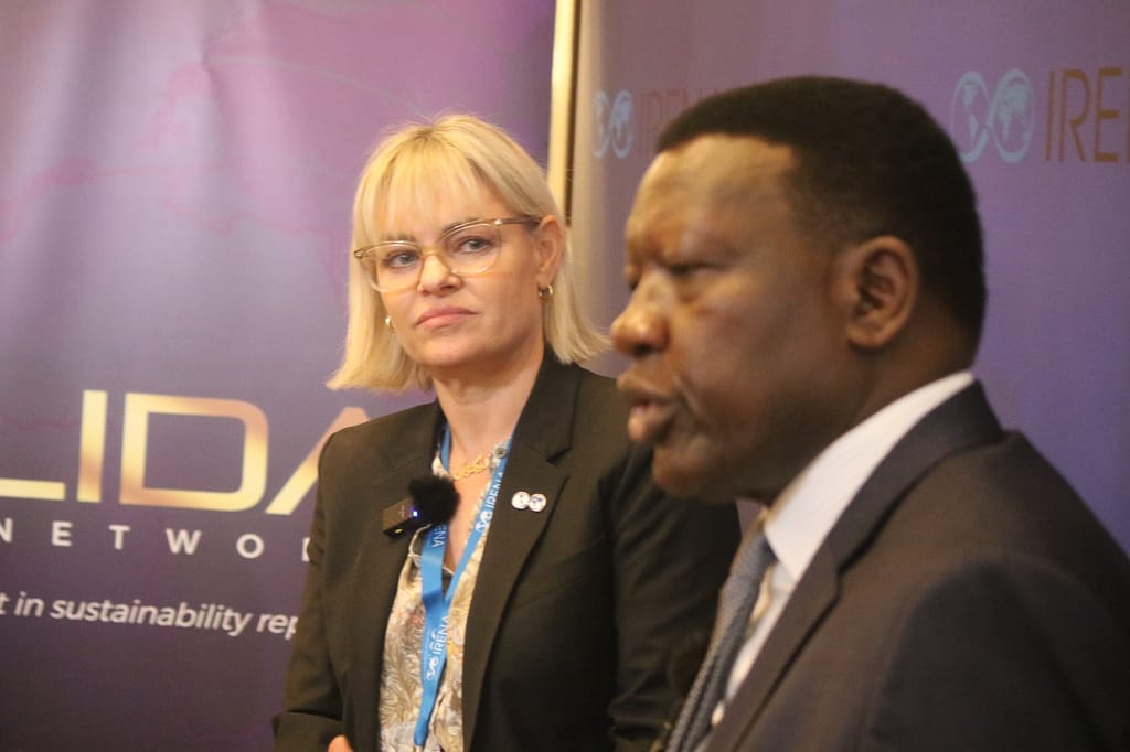 Nicole Bockstaller, the head of communications at IRENA with Mr. David Chirchir, the cabinet secretary in charge of Energy and Petroleum of Kenya during the Press Interview