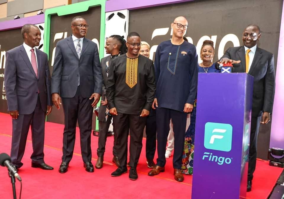 Dr. William Ruto Launching Fingo; a new Kenyan Startup that managed to raise over $3.5 million in venture capital on 4th May 2023. In the picture from left is Kenyan President Dr William Ruto, Ecobank Group CEO Mr. Jeremy Awori, Co-Founder & CEO Fingo Africa Mr. Kiiru Muhoya, ICT Cabinet Secretary Eliud Owalo.